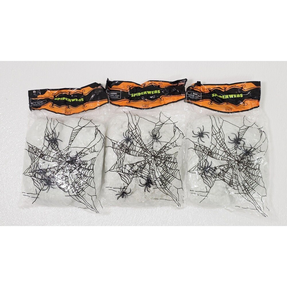 Lot of 3 Halloween Super Stretch Spider Webs  With Spiders New Shps Fast